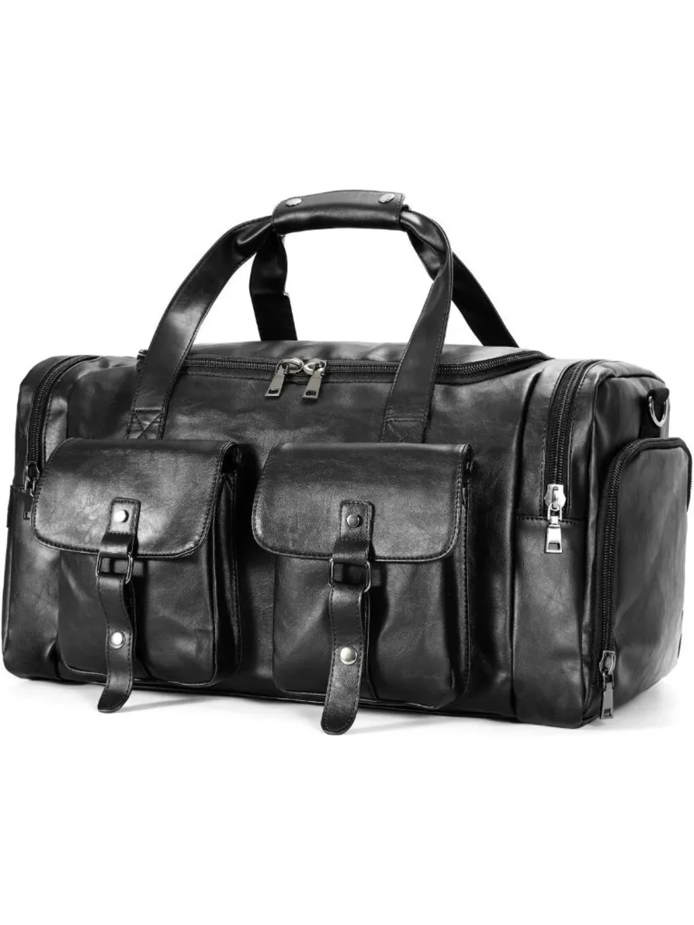 Stylish PU Leather Travel Duffel Bag with Shoe Pouch - Weekender & Overnight Bag